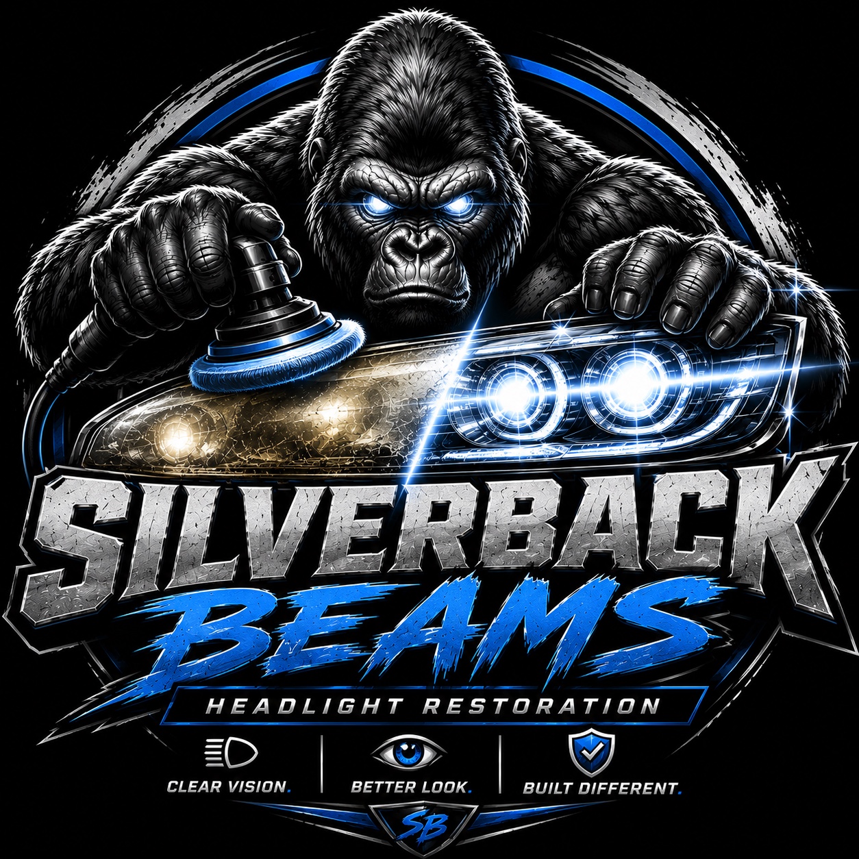 Silverback Beams gorilla and headlight restoration artwork